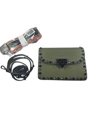 Mersi Olive Green Crossbody Bag Studded Detailing Two Adjustable Straps Purse